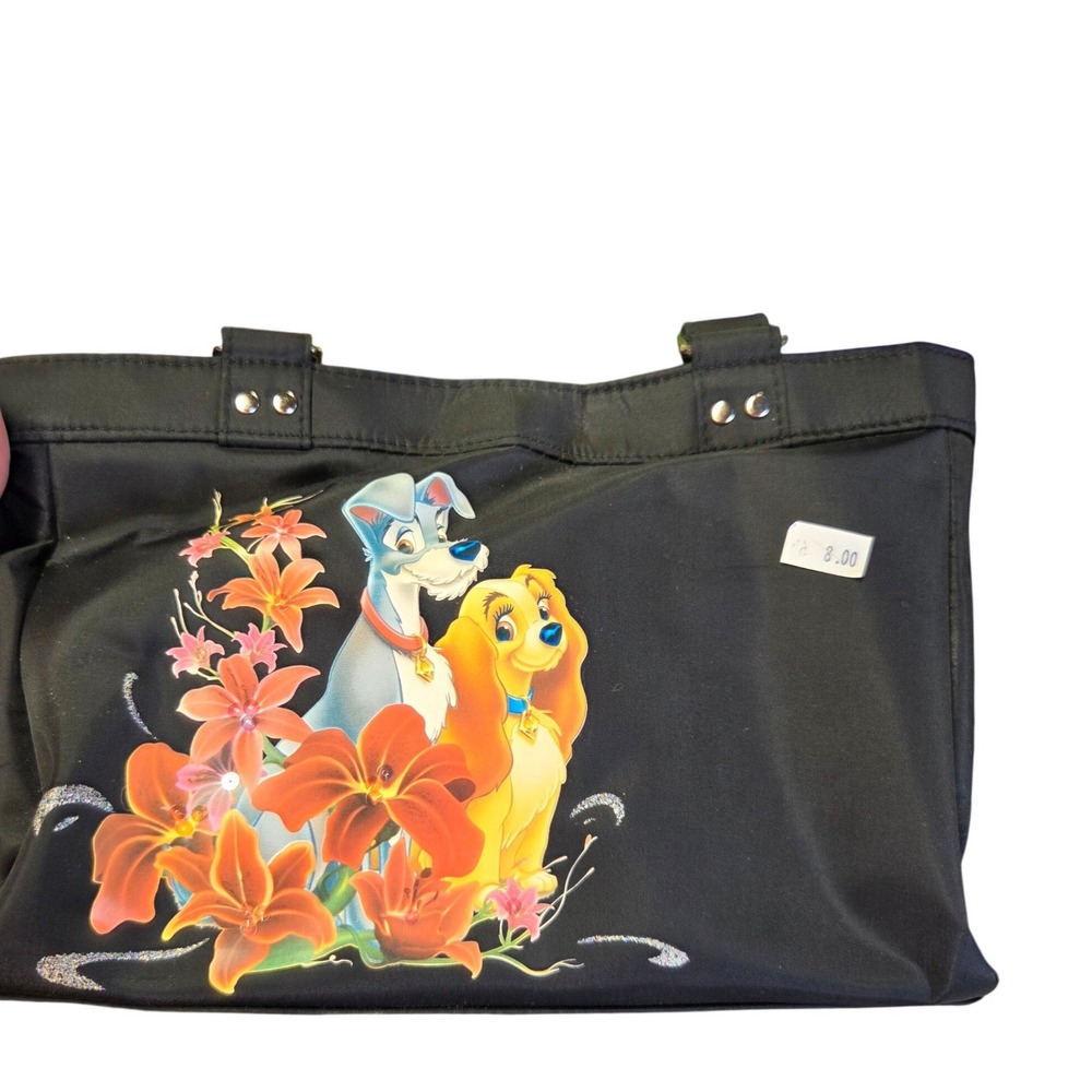 NWT Disney Lady and the Tramp Purse Bag Womens Black Excellent Floral Graphic